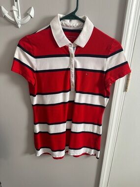 Tommy Hilfiger Red, White & Navy Striped Polo Shirt